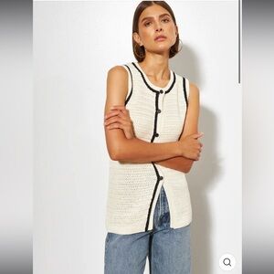 Line the label Mia Sleeveless Crochet Button-Front vest in Cream with Black Trim